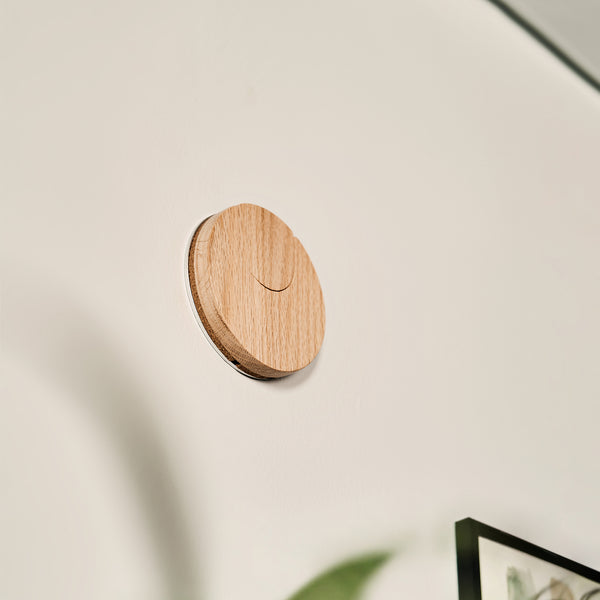 Patented fold-flat design becomes a clean wooden circle when  not in use.